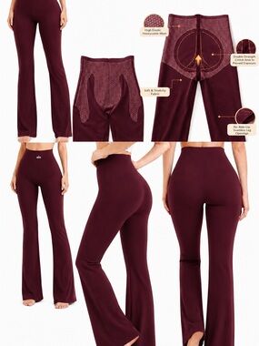 Compression High-Waist Sculpting Flare Leggings - Deep Burgundy